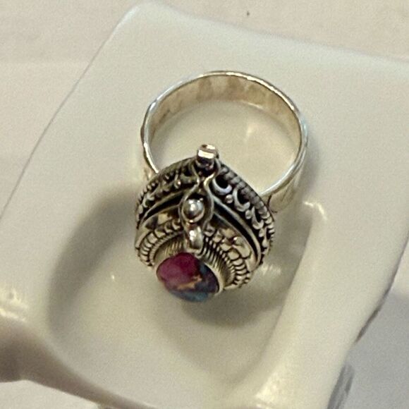 Beautiful Kingman Pink Dahlia Turquoise Poison Ring Womens Southwestern New - Picture 5 of 7